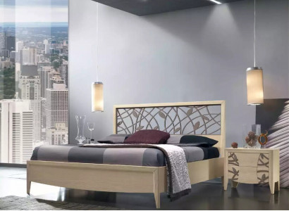 Bed 2x Nightstand Bedroom Design 3 pcs.Complete Set New beige